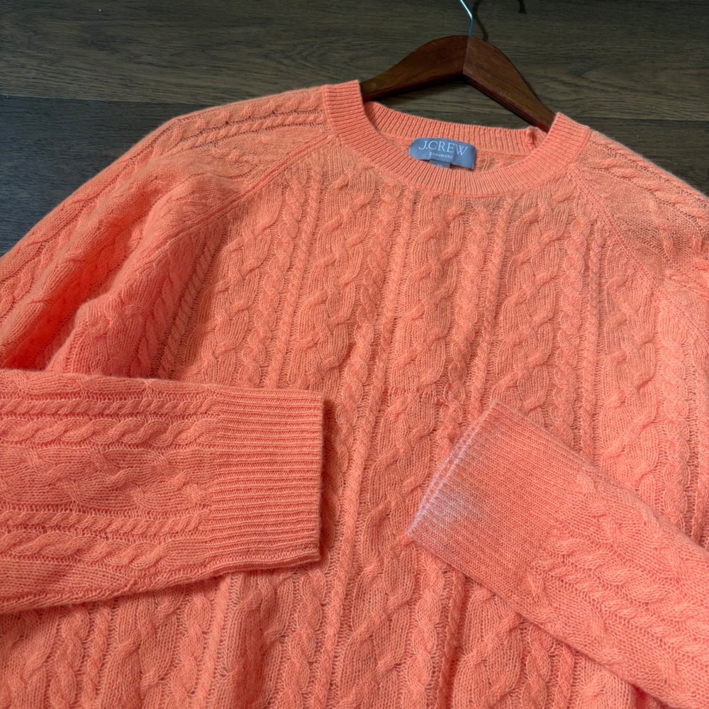 Modern Authentic Womens J. Crew Cashmere Orange Lightweight Cableknit Sweater - Picture 6 of 8